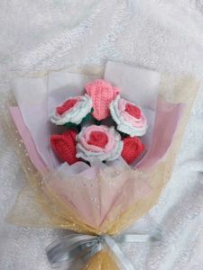 Crochet Bouquet 💐, Handmade ROSE And Tulip Flower