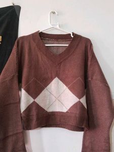 Brown Stylish Cropped Sweater