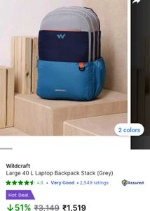 Wildcraft 40L Laptop Backpack 🎒 Stake(blue, Grey)