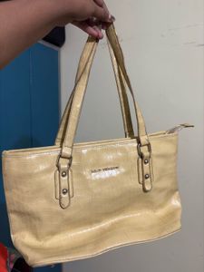 Lino Perros Cream Yellow Textured Handbag