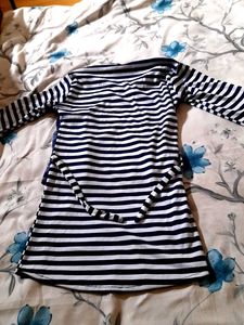 Striped Dress with Denim Vest