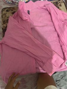 Pink h&amp;m Long Linen Sleeve Shirt