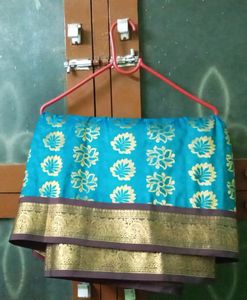 Sky Blue Silk Saree with Gold Border