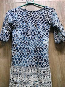 Elegant Blue Printed Kurta With Free Gifts