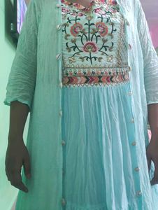 Elegant Embroidered Maxi Dress With Shrug