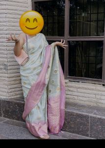 🌸 Elegant Light Green & Mauve Pink Silk Saree 🌸