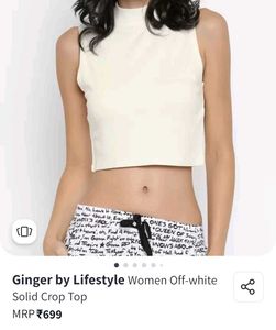 Women Off White Solid Crop Top