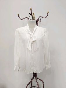 Vintage White Tie-Neck Blouse
