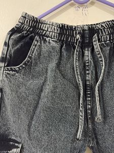 Acid Wash Denim Cargo Joggers