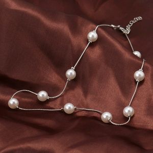 WHITE PEARL SILVER CHAIN NECKLACE