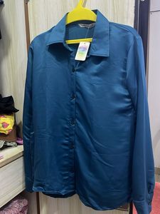 Teal Blue Satin Shirt