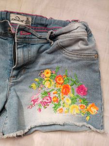 Floral Embroidered Denim + Pink Shorts