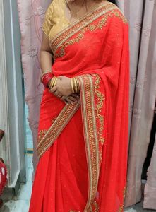Elegant Red Embroidered Saree