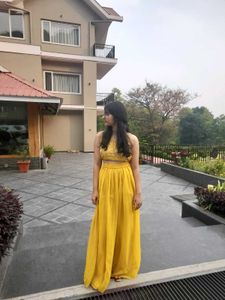 Yellow Crop Top and Skirt Set
