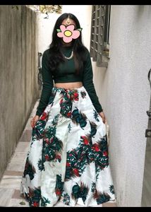 Lehnga  Party And Navratri 🌱 Pretty Green Floral