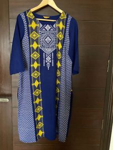 Aurelia Women’s Woven Pattern Blue Kurta (xl)