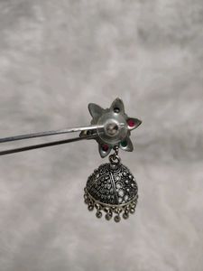Coloured Stone Oxidised Jhumki