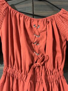 Rust Off-Shoulder Jumpsuit