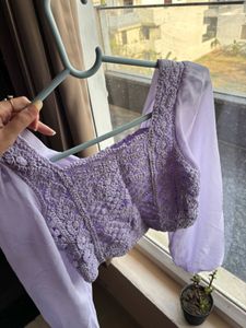 trendy crochet top in lilac colour