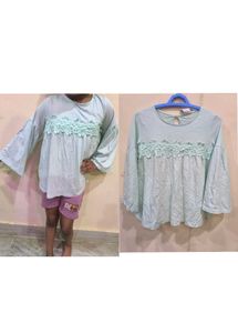 Mint Green Bell Sleeves Top For Girls.