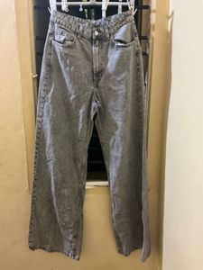 H&amp;m Grey Wash Wide Leg Jeans