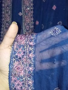 Navy Blue 3xl Pink Salwar Kameez Satin Heavy