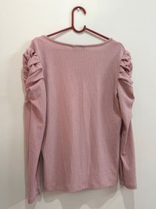 Pink Ribbed Puff Sleeve Top