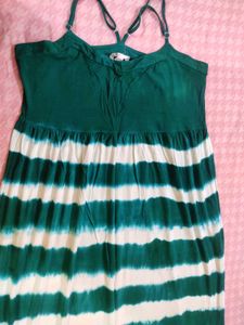 Green &amp; White Striped Maxi Dress