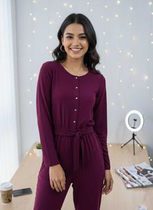 Burgundy Jumpsuit with Belt