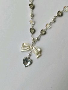 Bow Heart Pearl Necklace