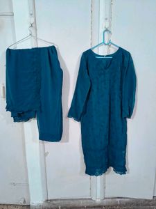 Teal Embroidered Kurta Set