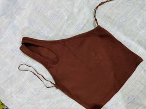 Brown Ribbed Tank Top