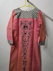 Fancy Embroidery Peach Kurta