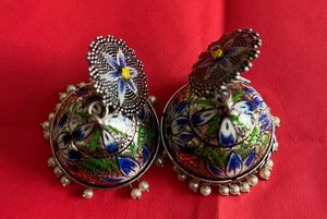 Hand Painted Blue Meenakari Big Jhumka