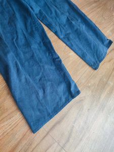 Navy Blue Baggy Fit Plain Full Pants For Summer
