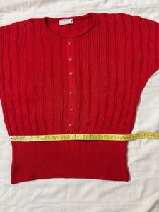 Red Button-Down Knit Top