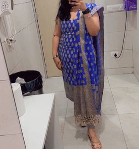 Lavender Gold Toned Banarasi Cotton Suit Set