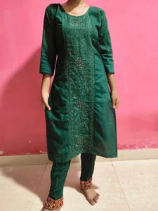 Green Embroidery Kurti Set