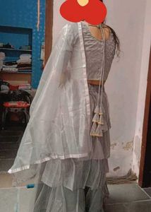 Gray Ruffle Lehenga Set