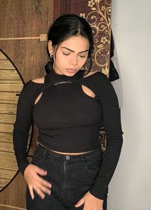 Black Cutout Long Sleeve Top