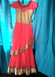 Coral & Gold Embellished Party Dress