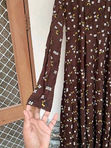 Elegant Brown Printed Anarkali Kurta