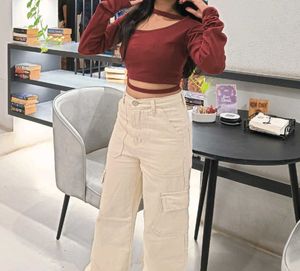 maroon korean style crop top