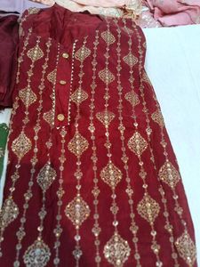 Maroon Heavy Party Wear Unstitched Suit