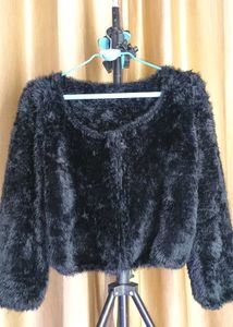 Faux Fur Black Cardigan @lowestprice