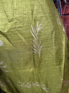 Lime Green Floral Art Silk Dress Material