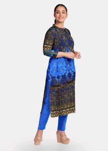 Elegant Blue Floral Kurta Unstitched