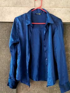 Elegant Navy Blue Satin Shirt