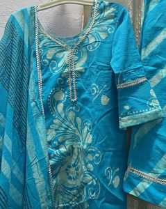 🩵Sky Blue Batik print designer Kurta Set🩵