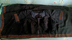 New Gorget Black N Red Stone Work Saree